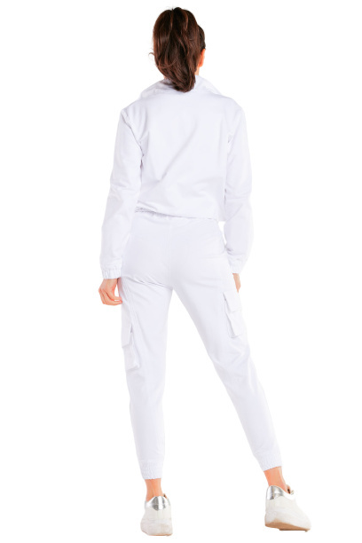 Spodnie damskie bojówki bawełniane ze ściągaczem białe